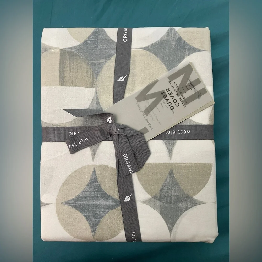 NWT West Elm Geometric Organic Shape Shifting Twin Duvet Cover Blue & Gray